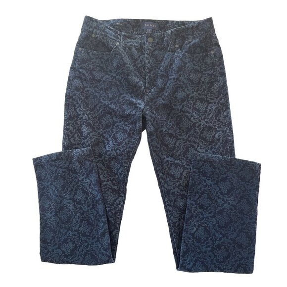 Talbots Pants Womens 6 Blue Floral Motifs Paisley Cropped Straight Leg Stretch - Picture 3 of 8